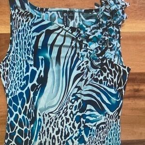 Milano Teal and Black Animal-Print Ruffle Tank